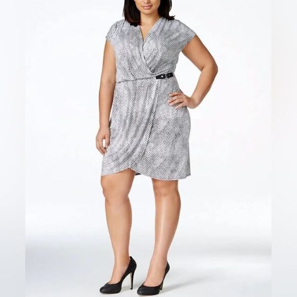 Michael Kors Serpent Print Faux-Wrap Dress with Side Buckle, Size 1X - Picture 3 of 13